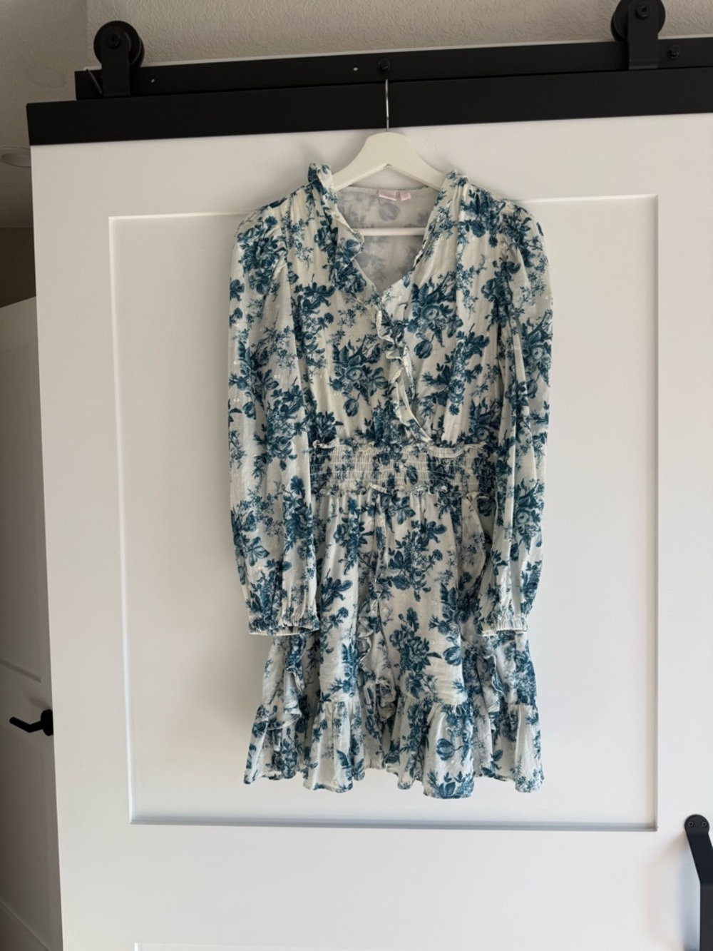 LoveShackFancy x GAP White Mini Dress with Teal Floral Print